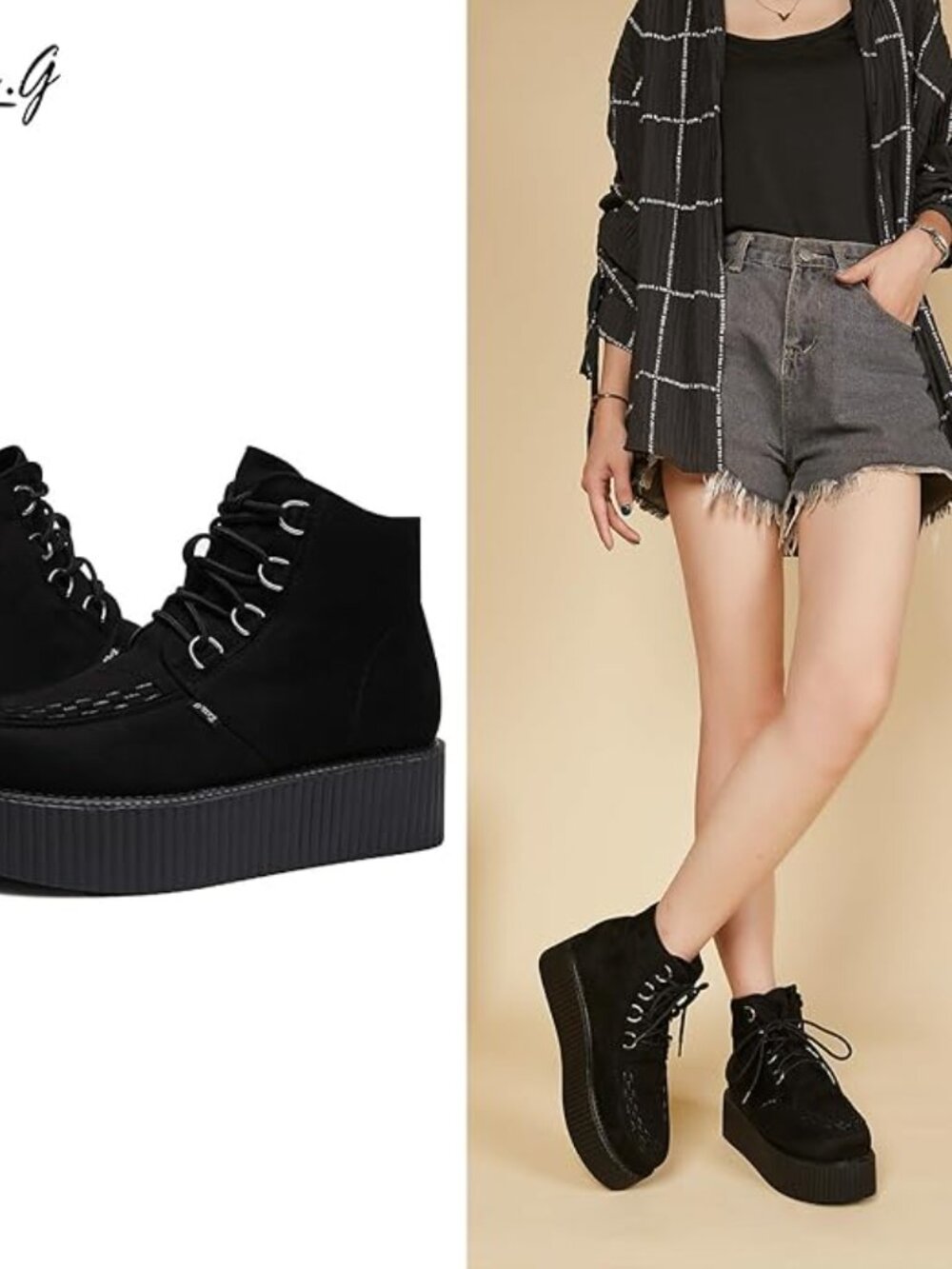 NWT-RoseG Women's High Top Suede Lace Up Flat Platform Creepers Size 8 - Picture 2 of 7